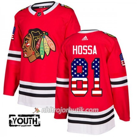 Barn Ishockey Chicago Blackhawks Tröja Marian Hossa 81 Adidas 2017-2018 Röd USA Flag Fashion Authentic